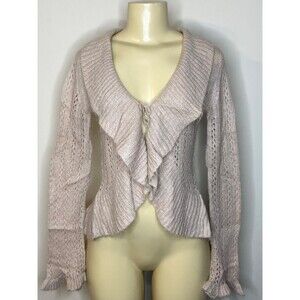 Jean Paul Women's Cashmere Khaki Ruffle Cardigan Size S